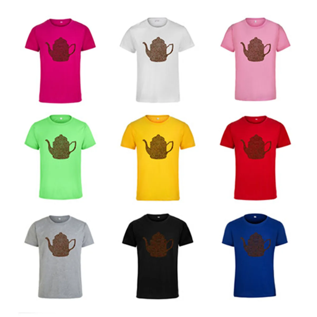 Coffee Bean Teapot Printed Crew Neck Women's Cotton T-shirt Short Sleeve Casual Tops Tee Summer Unisex Dadollfish | Женская одежда