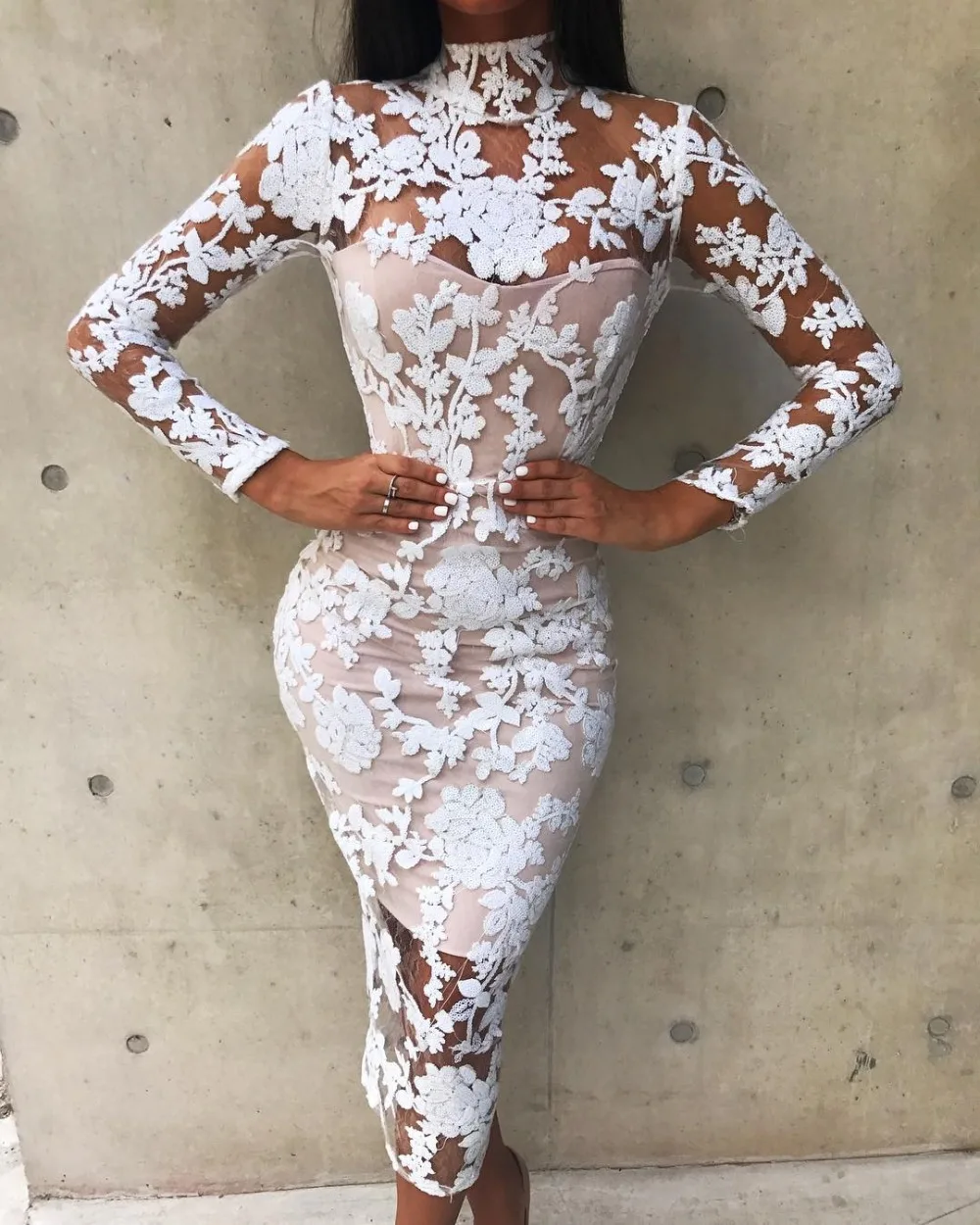 Женское Сетчатое платье 2 слоя кружева средней длины Бандажное с принтом