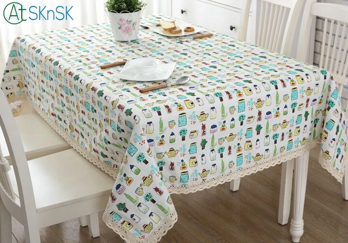 

High grade simple modern coffee table fabric pastoral printed table cloth home decoration lace edge cotton linen table cloth