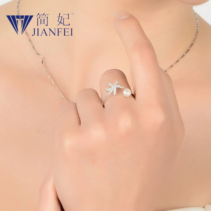 Pearl Starfish 925 sterling silver ring Open loop for Women Girls Jewelry Adjustable Size Finger Ring 6 | Украшения и аксессуары