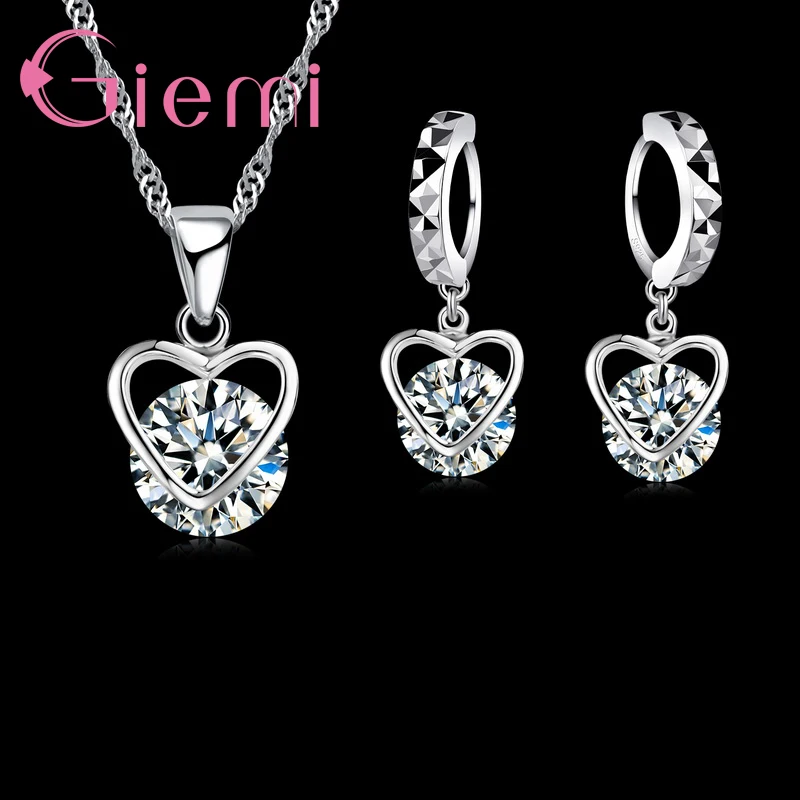 

Ожерелье с австрийским кристаллом в форме сердца из стерлингового серебра 925 пробы, серьги-капли из кубического циркония, ожерелье с подвес...