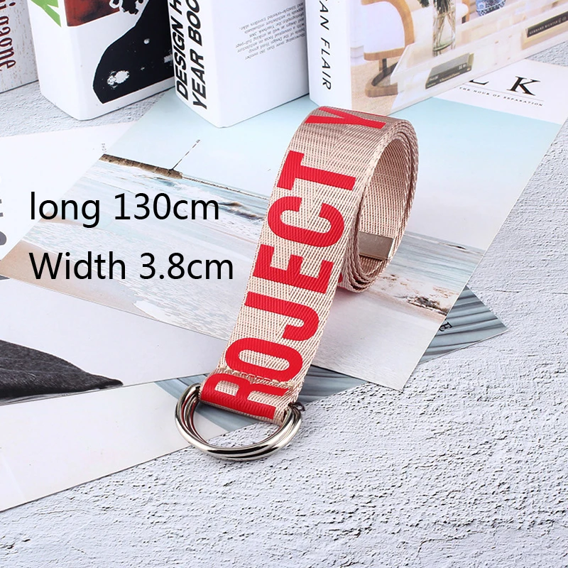 Women Jeans Belt Fashion Letter Printed Unisex Double D Ring Canvas Strap Female Long Belts For girl Jeans decoration Belts H101