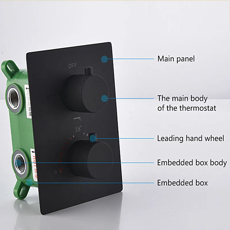 

Bathroom Shower Accessories Modern Black Thermostatic 3 Way Shower Mixer / Brass Bath Valve with Embedded Box