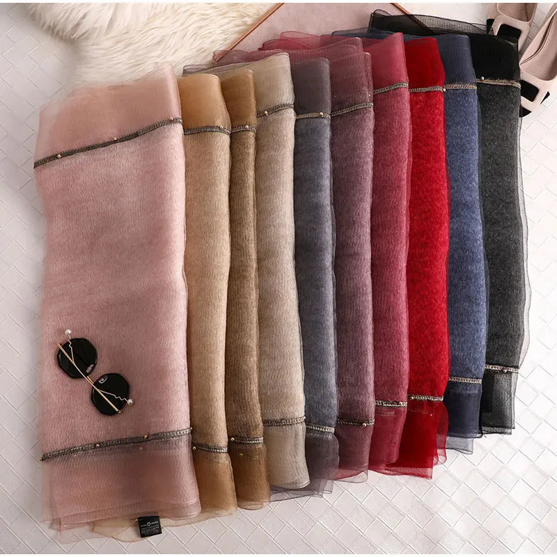 

Brand Embroidery High Quality Soft Wool Scarf Lady Pashmina Shawls Bandana Foulard Solid 2022 Beading Women Silk Scarves Fashion