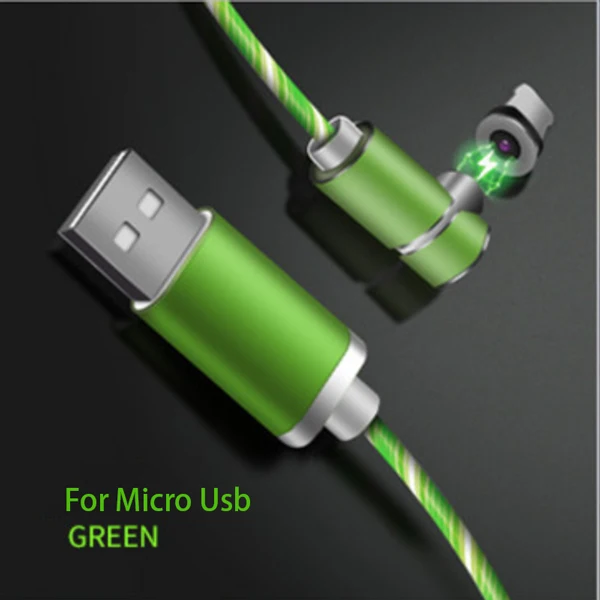 For Android-Green Sovawin 1 м Магнитный кабель Micro USB быстрая зарядка USB C 5A зарядное устройство для мобильного телефона светодиодный локоть для huawei для samsung для Iphone - Цвет: For Android-Green