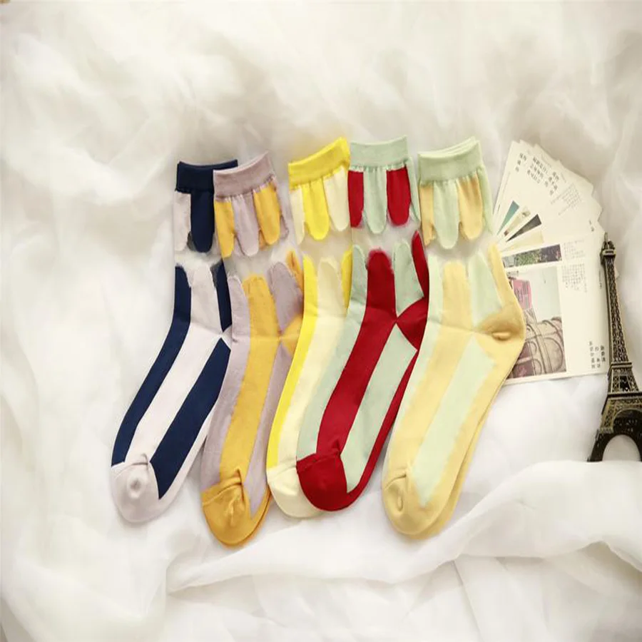 [COSPLACOOL] весенне летние модные нейлоновые носки женские полосатые стеклянные