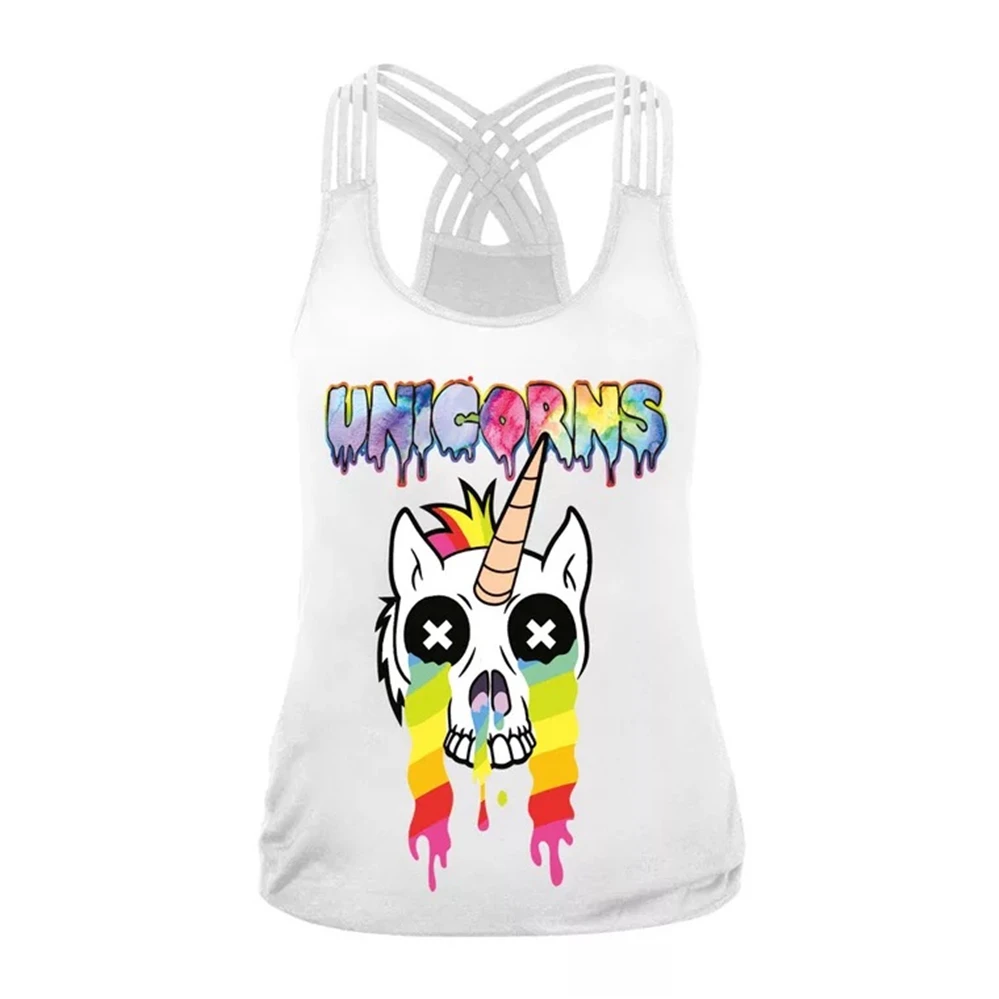 Новый сексуальный женский топ на бретелях цветной Kawaii Unicorn с цифровым принтом