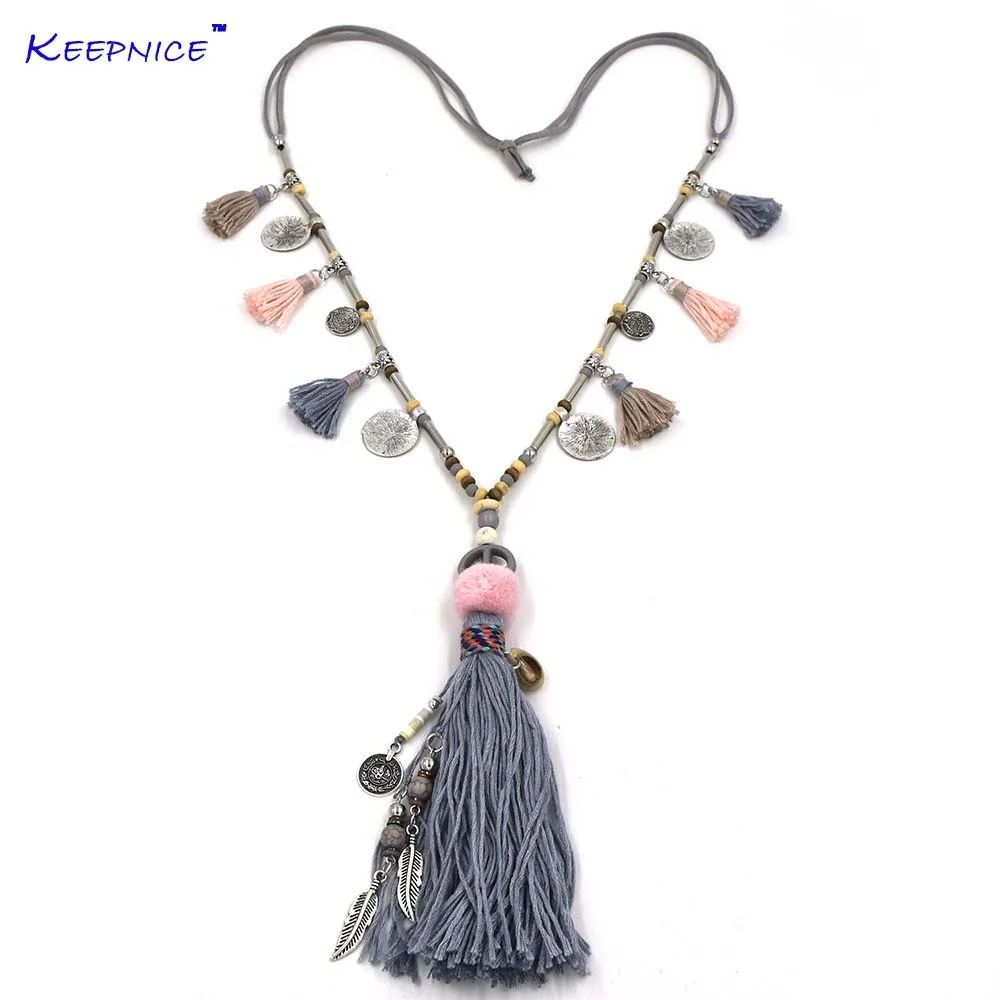 Новый знак мира Tessal подвеска ожерелье Boho Bohemiam эффектные Длинные ожерелья серый