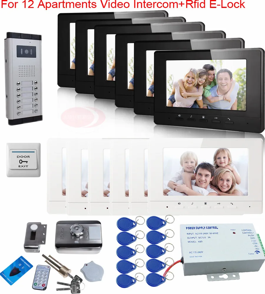 Видеодомофон с rfid-замком 12 шт. цвет 7 дюймов внутренние мониторы домофон камерой