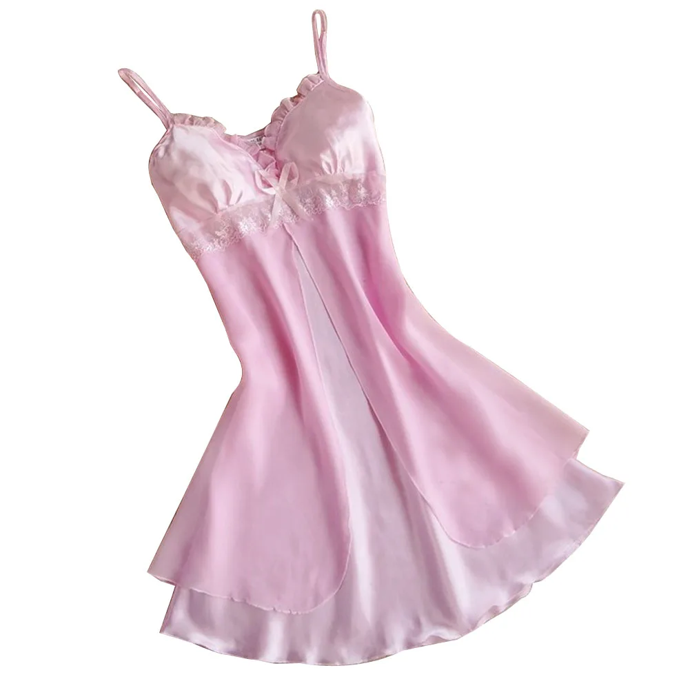 Pink Модная сексуальная женская ночная рубашка, повседневная женская одежда для сна, ночная рубашка без рукавов с v-образным вырезом, Мини Ночная рубашка с подтяжками FS99 - Цвет: Pink
