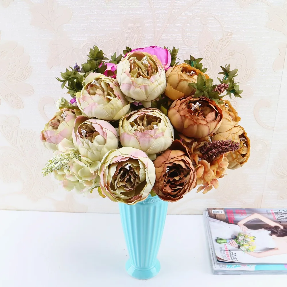 Искусственный Пион поддельный Свадебный букет цветов Флорес декорации Para Hogar