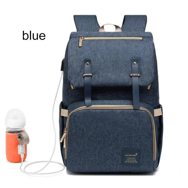 Blue Новая Горячая USB сумка для подгузников большая емкость Детская сумка для подгузников мумия рюкзак папы водонепроницаемый Повседневный перезаряжаемый держатель для бутылки телефона - Цвет: Blue