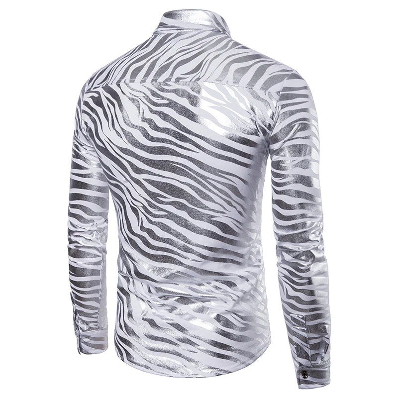 

American style zebra stripes bronzing print fashion long sleeve shirt Autumn 2018 New quality cotton soft luxury shirt men S-XXL