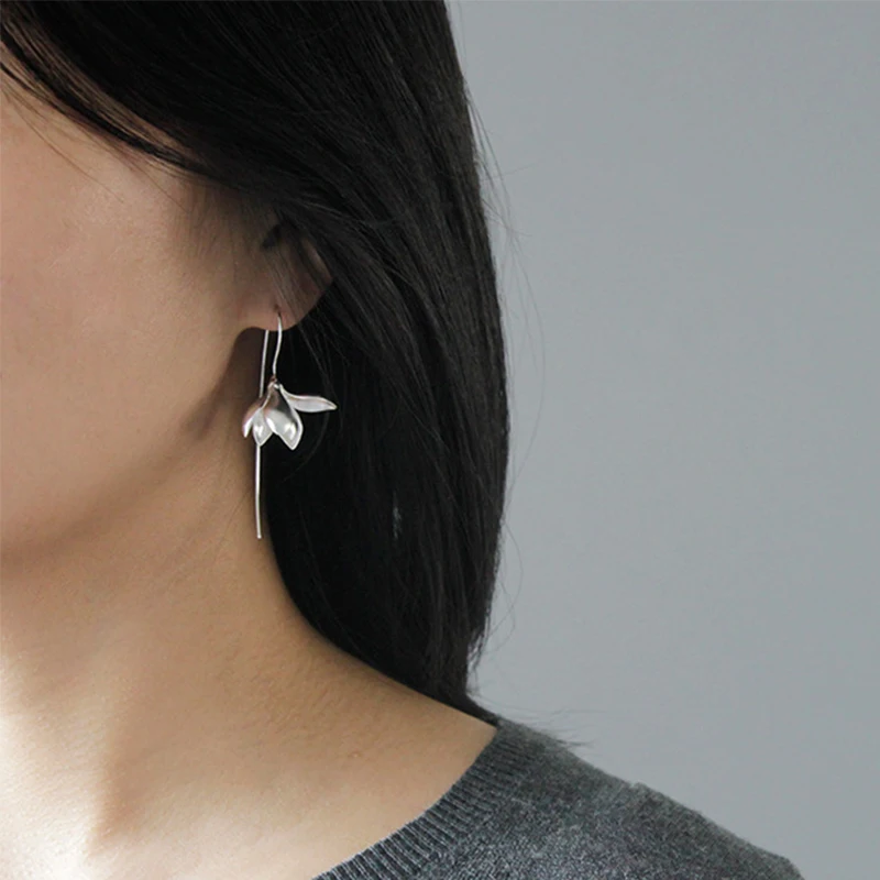 Женские серьги подвески в виде цветка магнолии Lotus Fun дизайнерские Изящные ручной