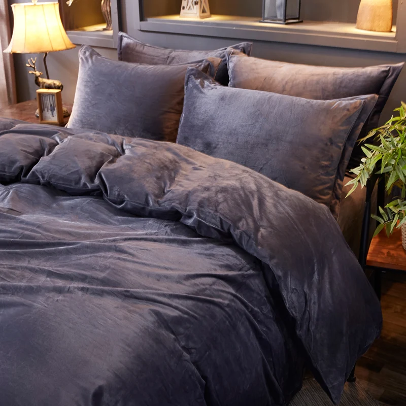 Новые Зимние флисовые комплекты постельного белья однотонное черное серое