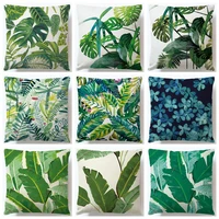 decorative cotton linen pillow case tropical plants green leaves monstera pattern cushion covers 45x45cm pillow cover