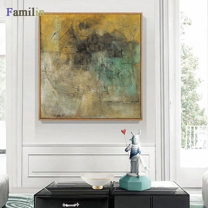 Абстрактная картина маслом на холсте HD принт желто серый цвет скандинавский