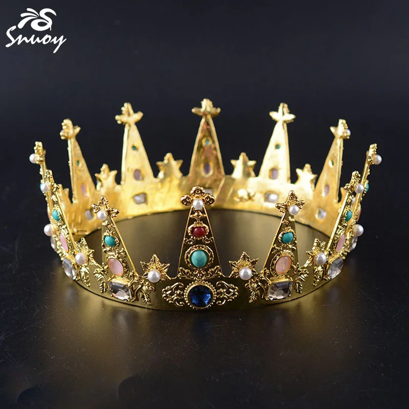 Короны King queen для женщин, свадебная тиара, полная круглая диадема, роскошные стразы, свадебные аксессуары для волос coroa de novia