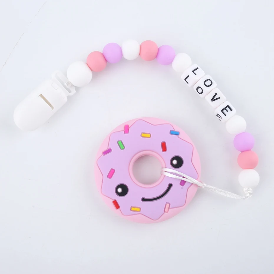 donut Кусачки для укусов, Настраиваемые имя, милый КИТ, силиконовый прорезыватель, Пончик, пустышка, цепочка, BPA, свободный Съемный зажим для соски, детский Прорезыватель - Цвет: donut