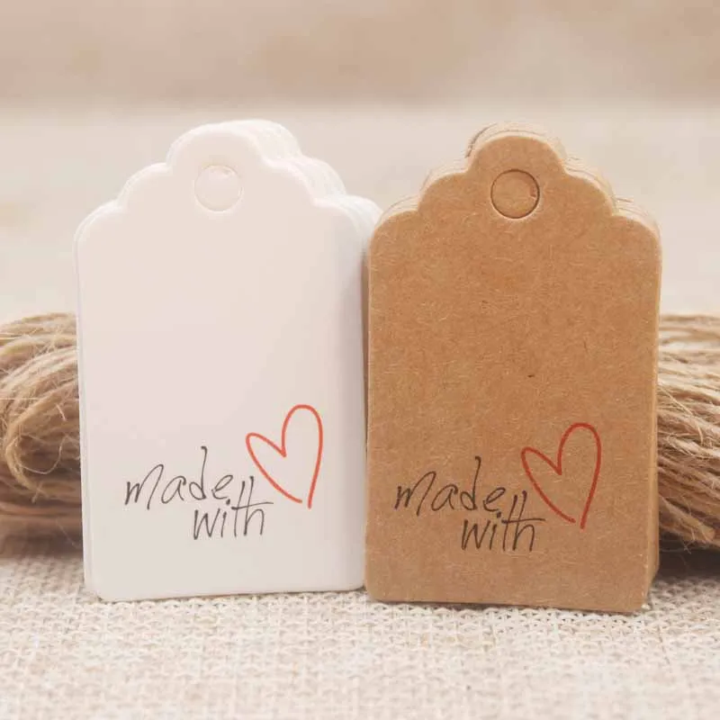 5*3cm DIY handmade gifts tag scallop Thank you Red heart wedding/ cookies /crafts/bakery /candy label100pc+100ropes | Дом и сад