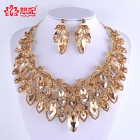 gorgeous champagne color jewelry sets for bridal wedding party necklace and earrings set dubai fashion big jewelry earrings