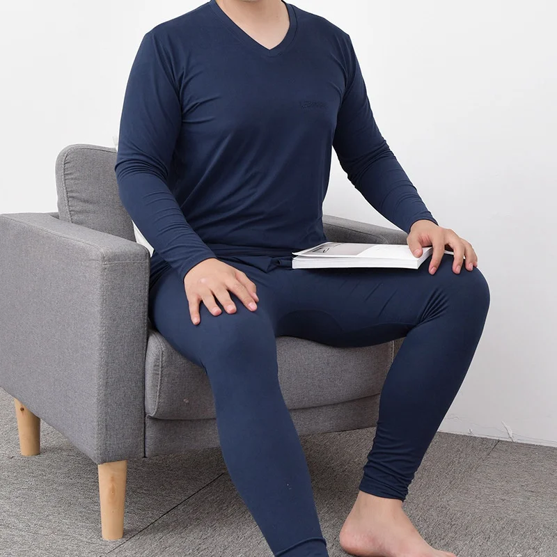 Мужское осеннее хлопковое нижнее белье однотонный длинный подштанник с v