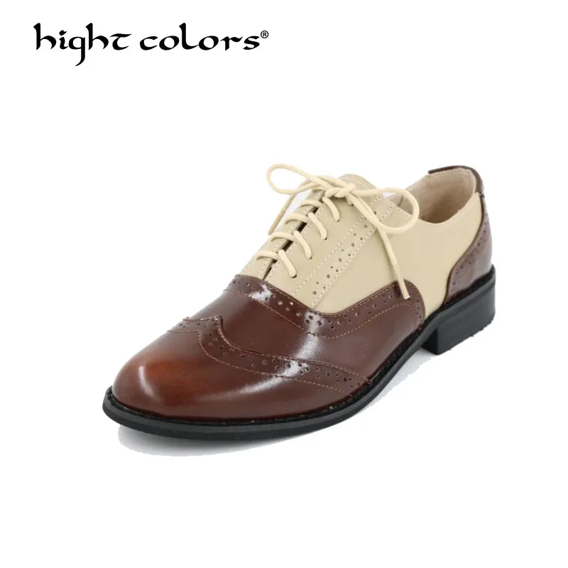 

Brand Vintage Carved Women Brogue Oxfords Fashion Round Toe Lace Up Oxford Shoes For Women Big Size 34-43 Ladies Flat HC228