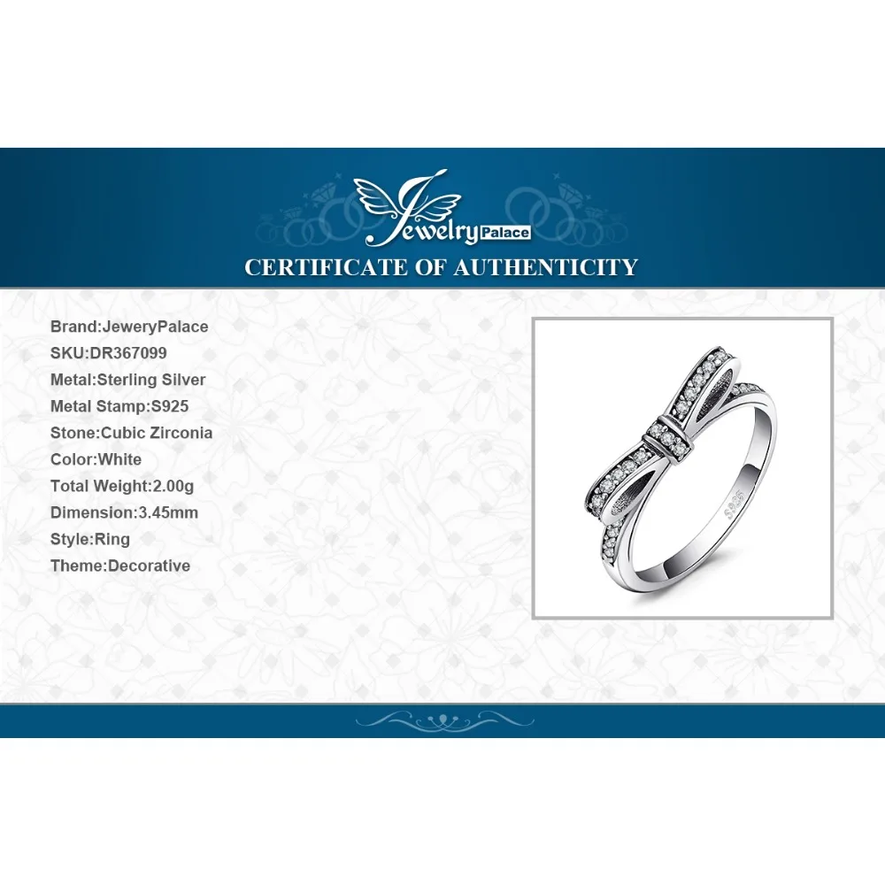 Jewelrypalace стерлингового серебра 925 Простой бантом Ясно Цирконий кольцо Юбилей