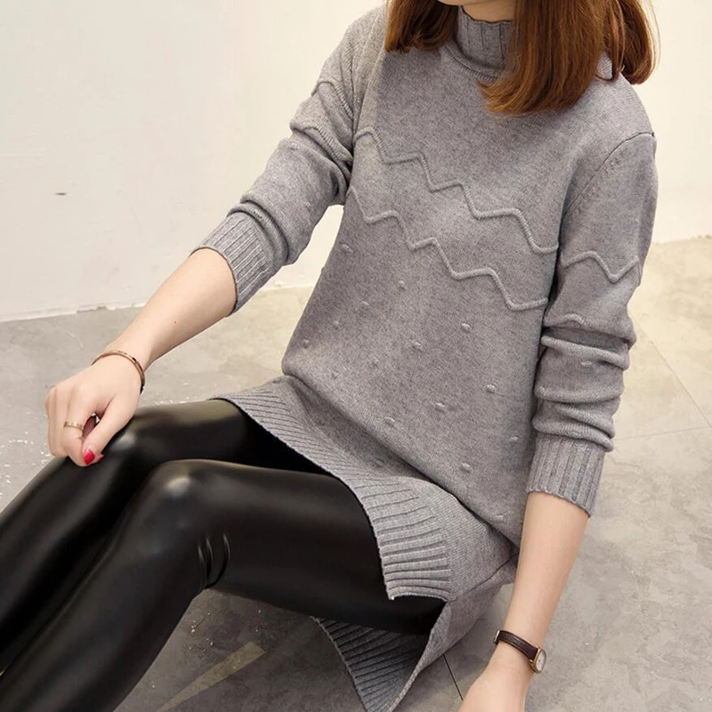 Осенне-зимний женский свитер пуловер 2018 высококачественный длинный с высоким
