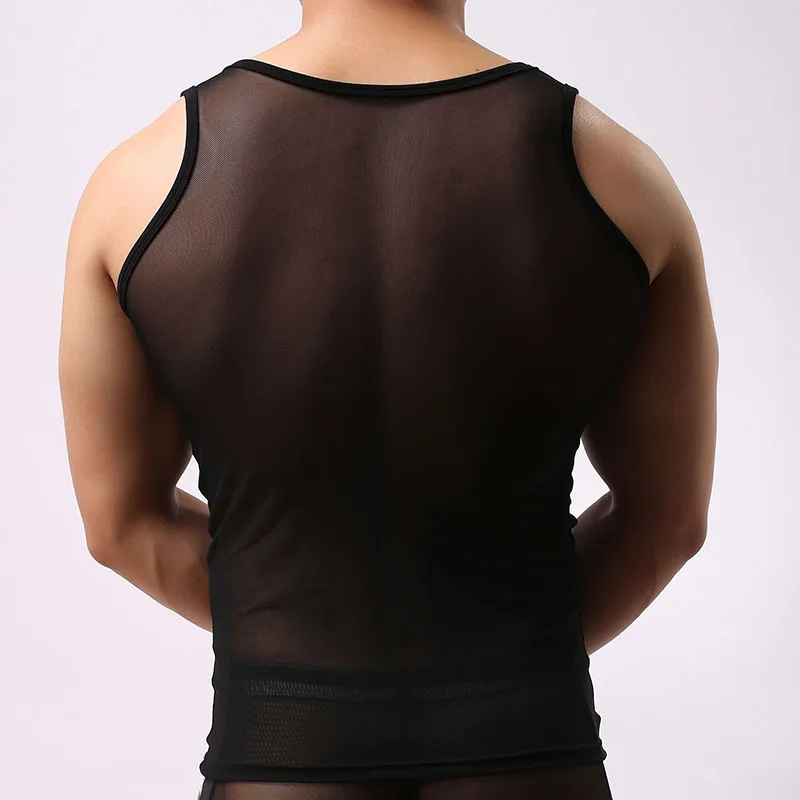 

Men Mesh Lace Sheer Tank Tops Vest Male Sexy Singlet Transparent Shirt Nylon Underwear Undershirts