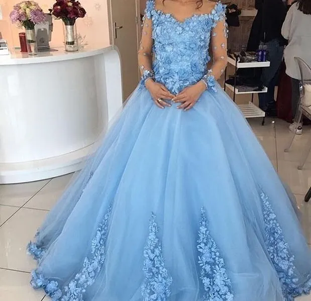 

Пышное Платье Плюс Размер синий тюль кружева Африка Дубай муслин арабское бальное платье с длинными рукавами вечернее платье для выпускног...