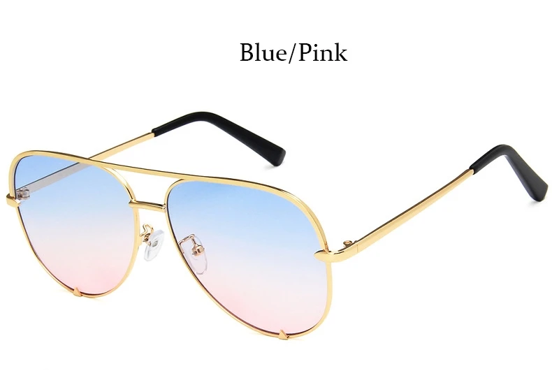 Blue Pink Черные роскошные солнцезащитные очки пилота женские Винтажные Солнцезащитные очки Модные оттенки розовые зеркальные солнцезащитные очки Женская металлическая оправа бренд - Цвет линз: Blue Pink