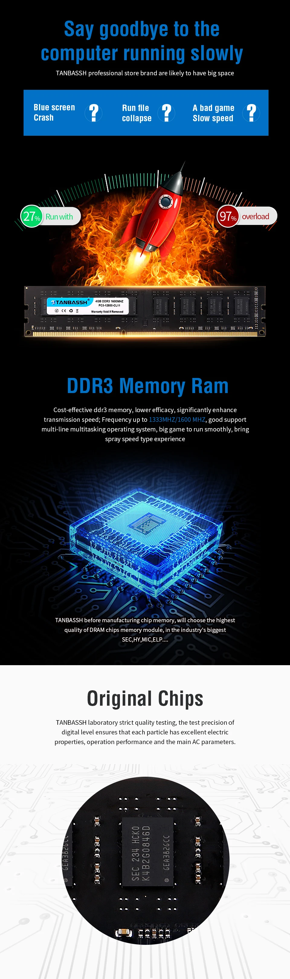 Оперативная память DDR3 4 ГБ/8 ГБ 1600 МГц настольная память 240pin 1,35 в PC3L настольная оперативная память Новая Память DIMM для AMD/Intel TANBASSH