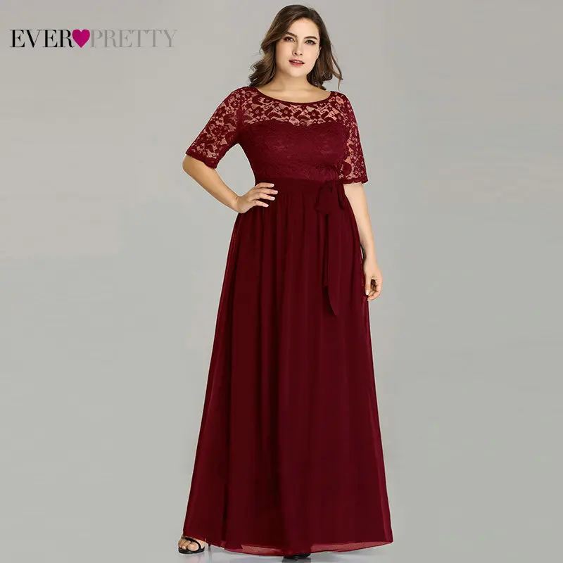 Халат De Soiree Ever Pretty EZ07624 зима половина рукава кружево А-силуэт шифон размера плюс вечерние платья длинное темно-синее торжественное платье - Цвет: Burgundy