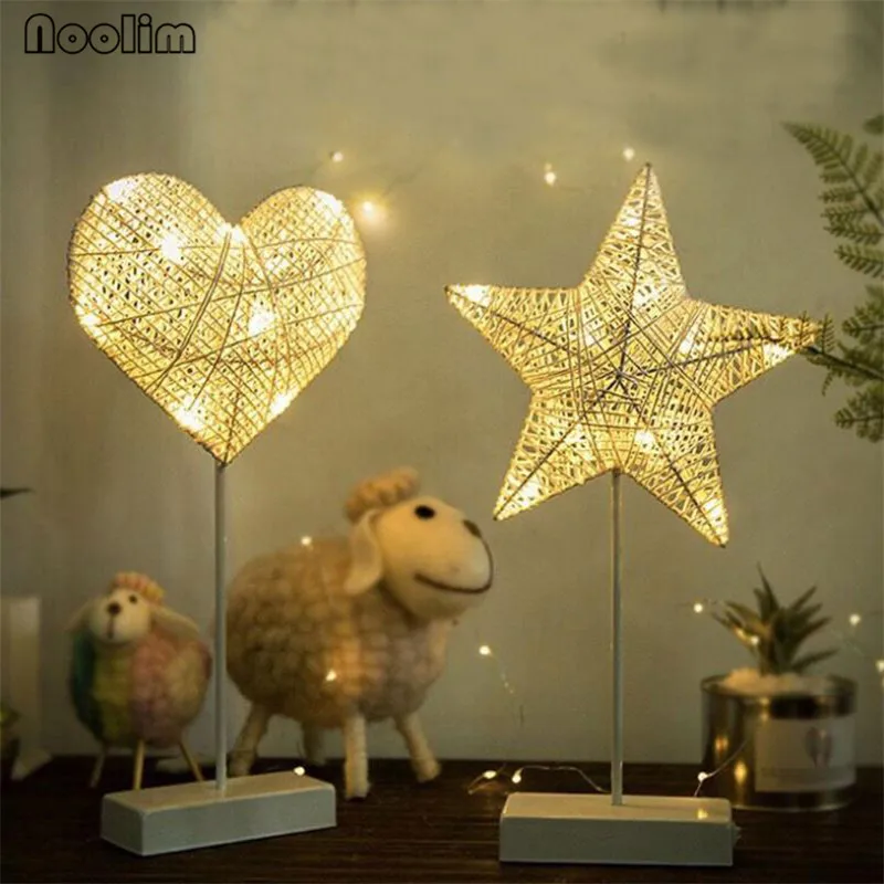 Noolim звезда в форме сердца трава ротанга Плетеный светодиодный ночсветильник