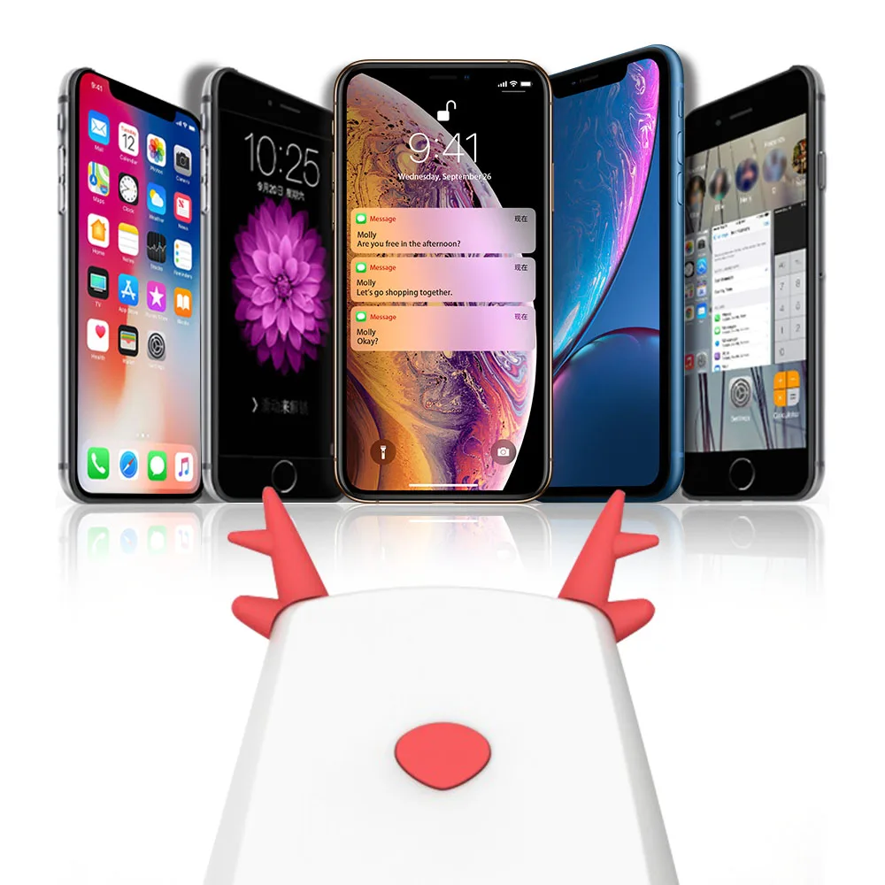 PORTEFEUILLE Милые силиконовые рога Рождество для iphone 8 Plus X XS MAX qi Беспроводное зарядное