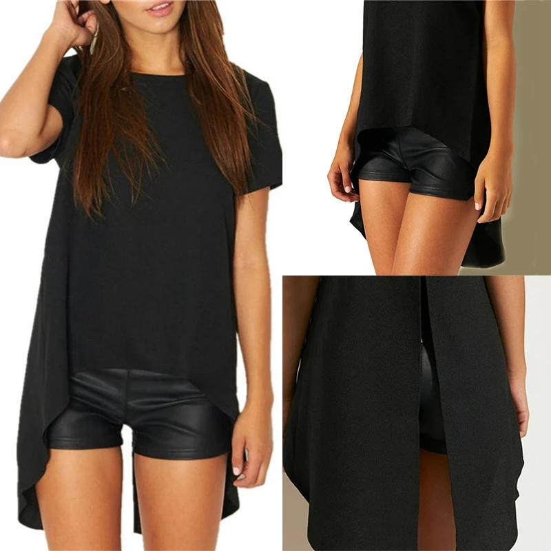 Solid Chiffon Women's Shirt - Short Front Long Back Dovetail Blouse - Summer Catwalk Style Fashion Tops for Ladies image 6