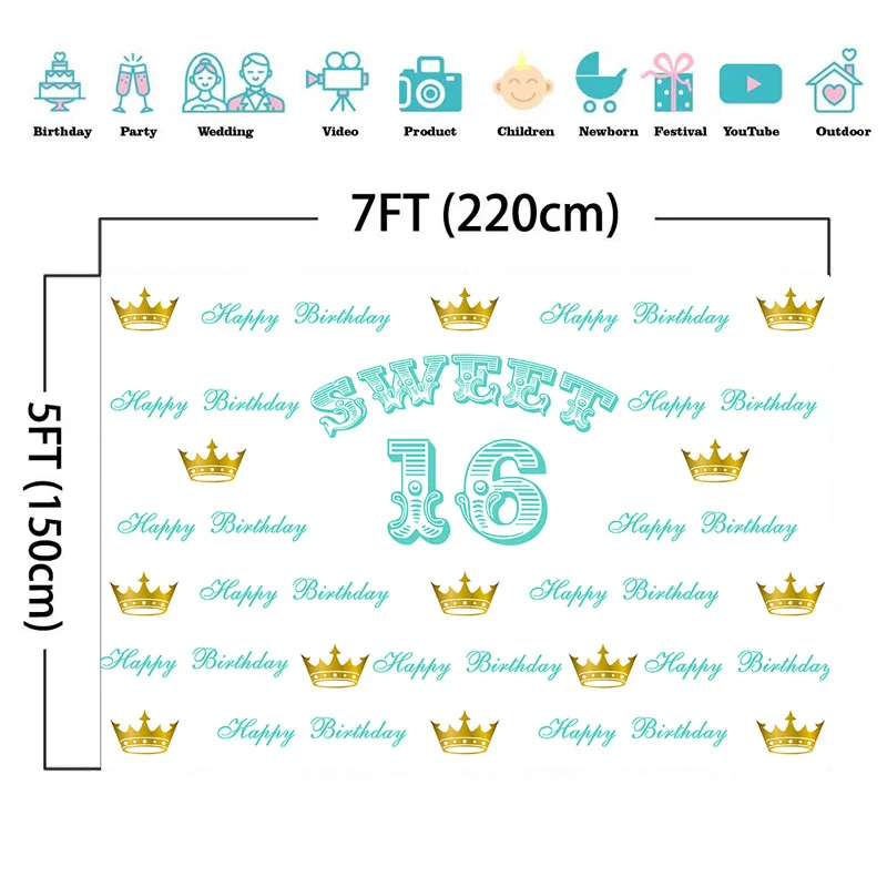 Милый 16 фон с золотой короной шаг и повтор для фотосъемки милый девочек день
