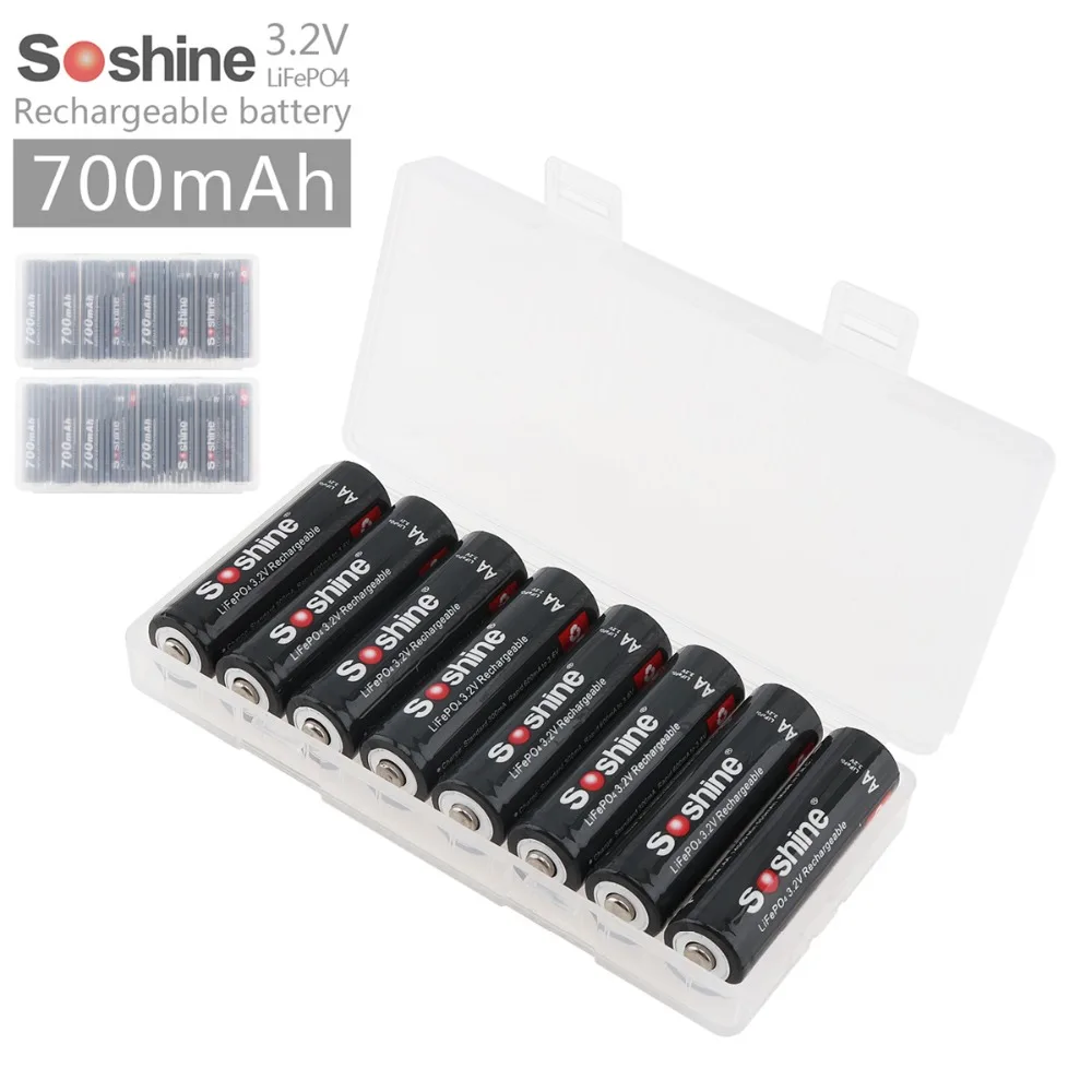 Soshine 16 шт 3 2 V 700mAh 14500 LiFePO4 аккумуляторная батарея AA + Портативная Батарейная