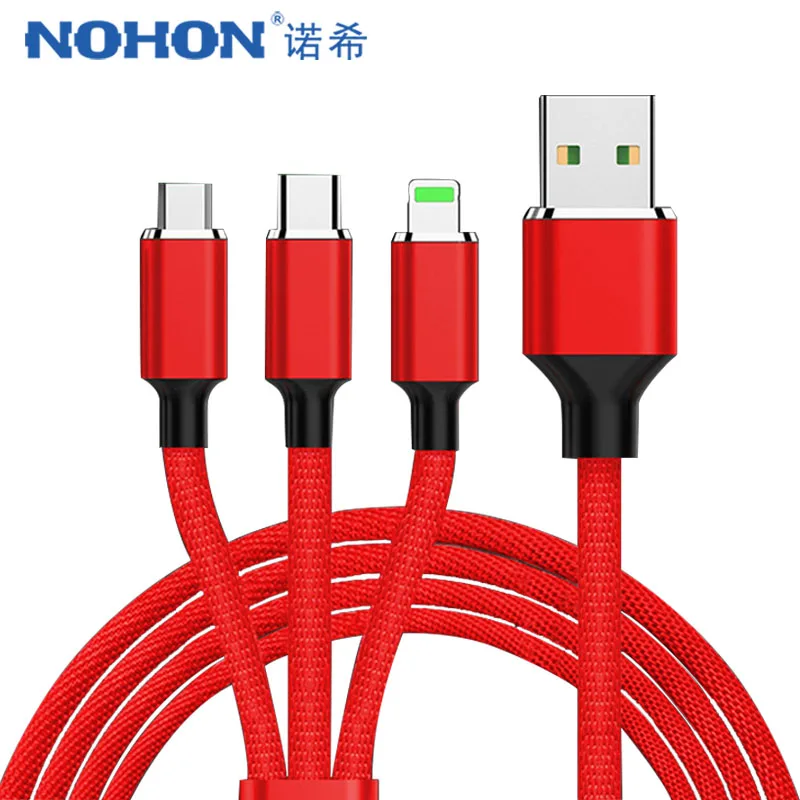 Кабель NOHON 3 в 1 Micro USB Type C для Samsung S8 Xiaomi 4 LG Lighting 8 Pin iPhone 7 Plus X кабели зарядки