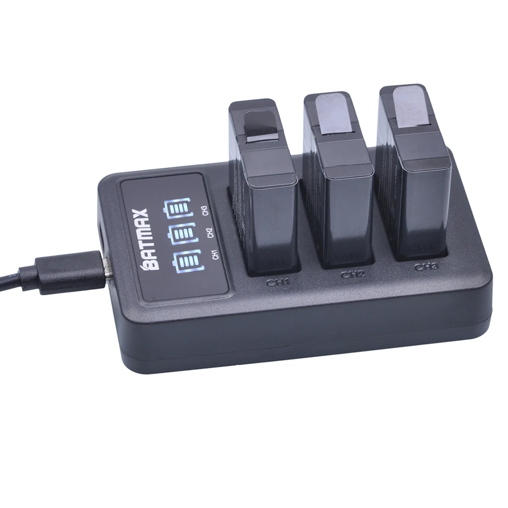 Batmax 3PCS AHDBT-501 Battery + LED Display 3-Channel USB Charger with Type-C Port for GoPro5 Hero5 GoPro6 Hero6 Action Cameras |