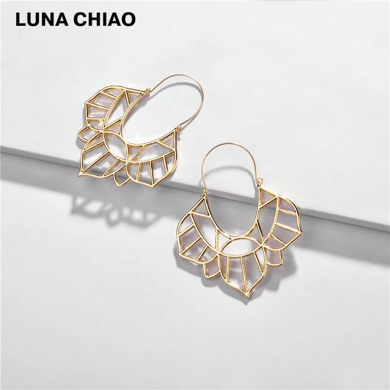 Gold LUNA CHIAO модные ювелирные изделия матированные цветные большие Лотос большие сережки серьги-висюльки для женщин - Окраска металла: Gold