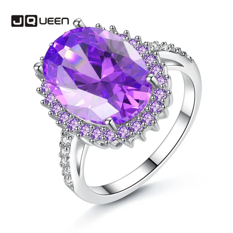 Большие овальные желто розовые кольца с фиолетовыми цирконами корейское золото