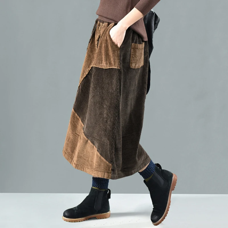 Новинка 2019 Вельветовые женские юбки модная контрастная Повседневная Женская