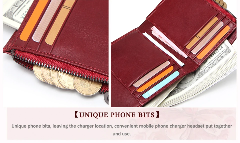 Contact's Fashion Coin Purse Zipper Wallet Genuine Leather Women Wallets Small Money Bag for Ladies Short Billfold Card Holder