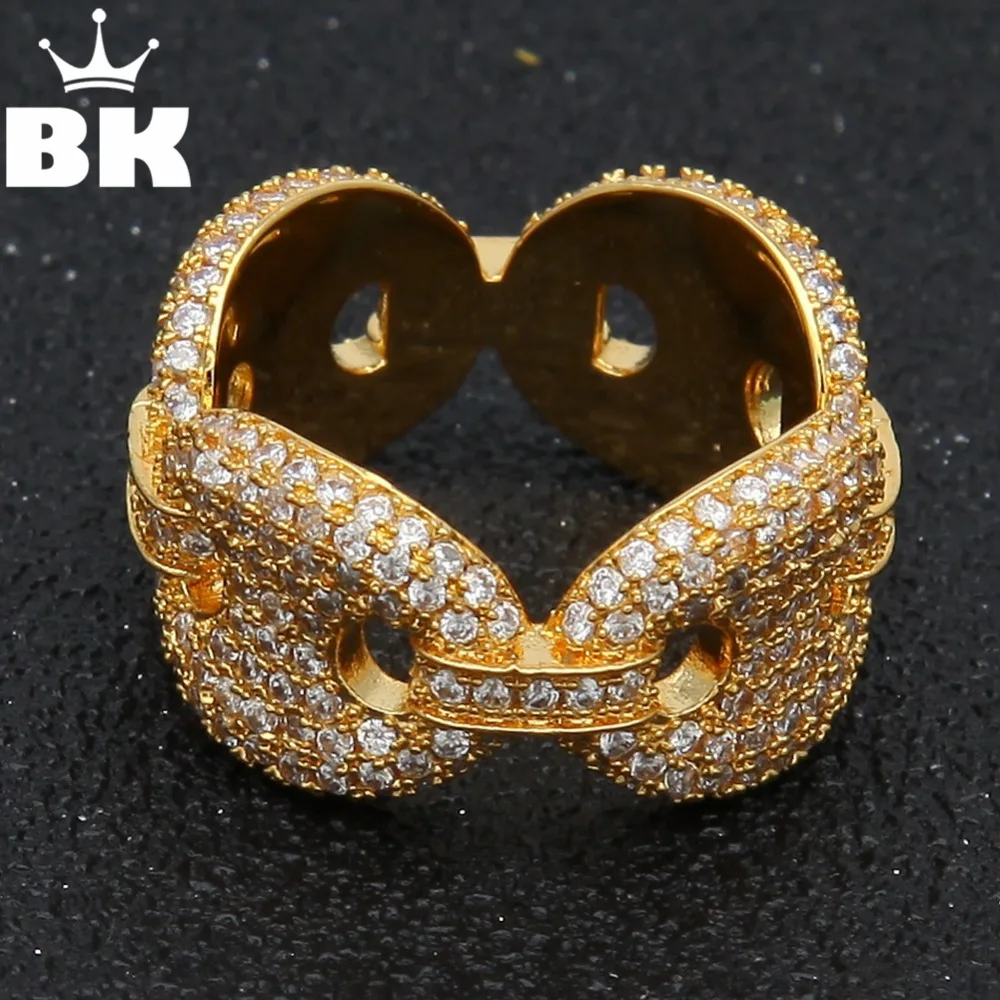 Кольцо с блестящим кубическим цирконием KING золотистое серебристое многоцветное