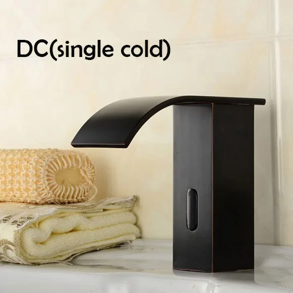 DC only cold water Масло втирают Бронзовый(античный черный) медный Водопад кран с автоматическим датчиком для туалета 2135 - Цвет: DC only cold water