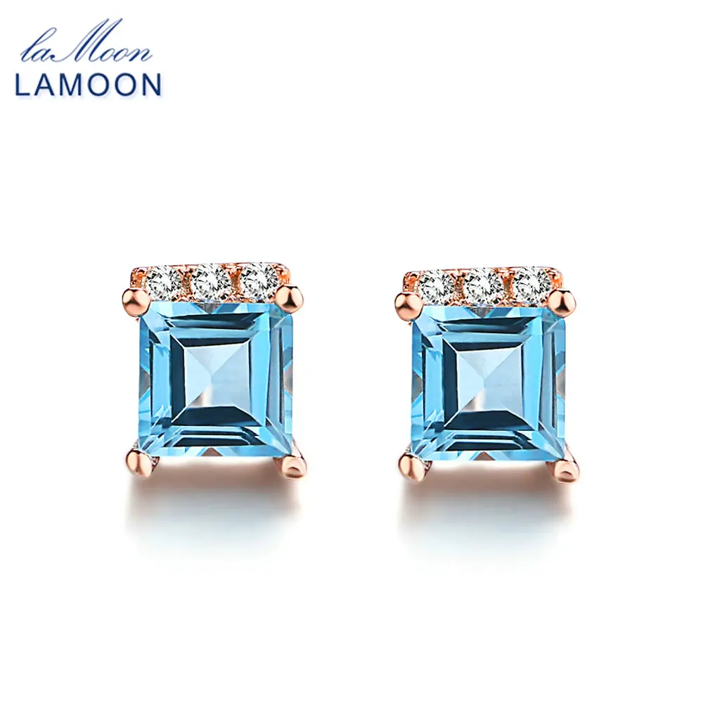 Женские серьги гвоздики с натуральным синим топазом 4 мм из 100% серебра 925 пробы