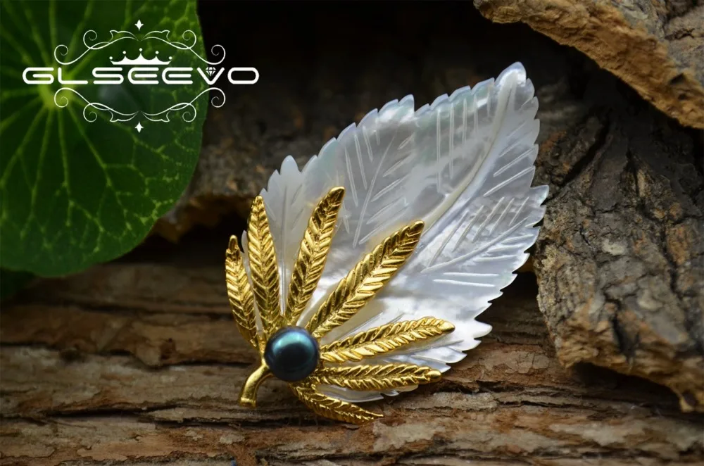 GLSEEVO Natural Fresh Water Black Pearl Brooch Pins Mother Of Leaf Brooches For Women Dual Use Luxury Fine Jewelry GO0274 | Украшения и