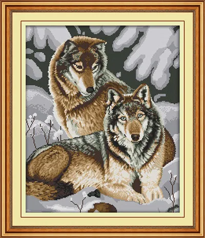 Snow wolves Вышивка крестиком волки два волка DMC вышивки крестом волк 14CT 11CT DIY рукоделие счетный крест устанавливает для вышивания ремесла dmc вышивки крестом - Цвет: Snow wolves
